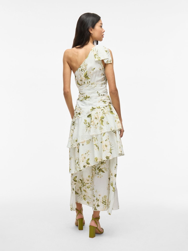 VILA White One Shoulder Floral Ruffle Maxi Dress - Image 4 of 8