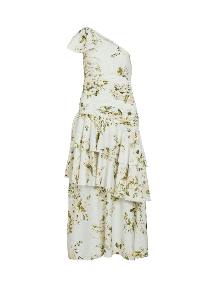 VILA White One Shoulder Floral Ruffle Maxi Dress - Image 6 of 8