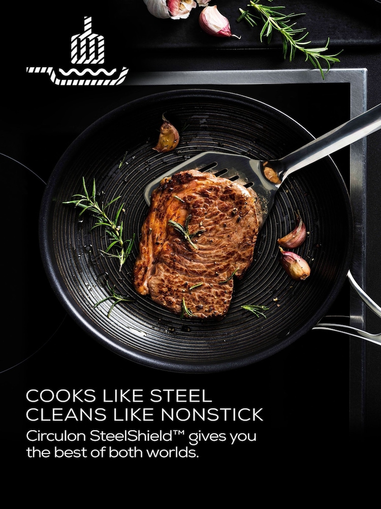 Circulon Silver S Series Steelshield Stainless Steel Hybrid Non Stick Saute 30cm 4.7L With Toughened Glass Lid - Image 8 of 8