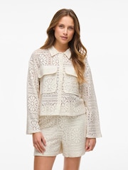 VILA Cream Crochet Patterned Jacket - Image 3 of 4