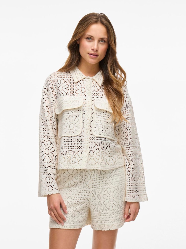 VILA Cream Crochet Patterned Jacket - Image 3 of 4