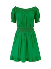 Pour Moi Green Eloise Puff Sleeve Woven Bardot Dress - Image 3 of 4