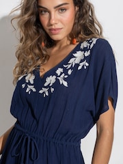 Pour Moi Blue Embroidered Crinkle Woven Beach Kaftan - Image 2 of 4