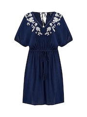 Pour Moi Blue Embroidered Crinkle Woven Beach Kaftan - Image 3 of 4