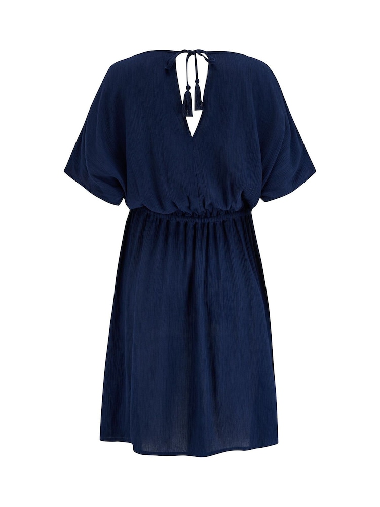 Pour Moi Blue Embroidered Crinkle Woven Beach Kaftan - Image 4 of 4