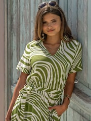 Verde - Pour Moi Slub Midi Shirt Dress - Imagen 2 de 4