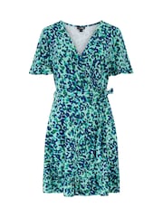 Pour Moi Blue Birdie Stretch Viscose Jersey Wrap Front Dress - Image 3 of 4