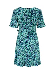 Pour Moi Blue Birdie Stretch Viscose Jersey Wrap Front Dress - Image 4 of 4