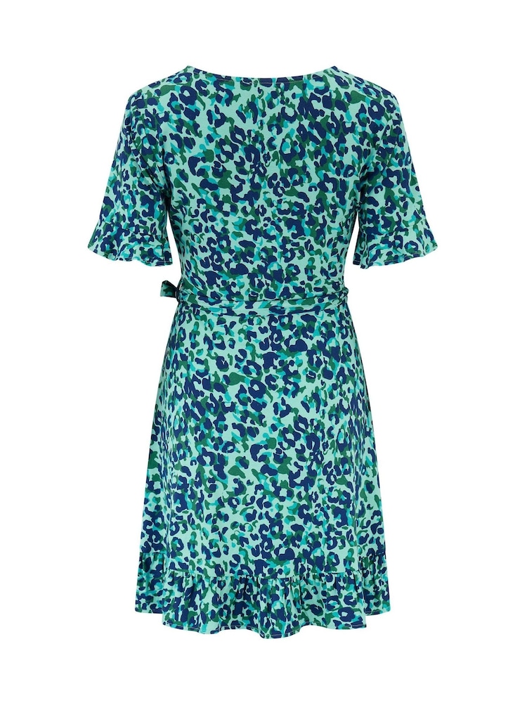 Pour Moi Blue Birdie Stretch Viscose Jersey Wrap Front Dress - Image 4 of 4