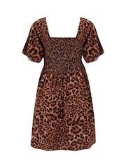 Pour Moi Leopard Print Angel Sleeve Shirred Bodice Woven Dress - Image 5 of 5