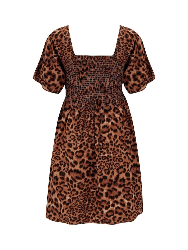 Pour Moi Leopard Print Angel Sleeve Shirred Bodice Woven Dress - Image 5 of 5
