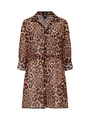 Pour Moi Brown Chiffon Button Through Beach Shirt - Image 3 of 4
