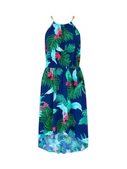 Pour Moi Blue Gold Chain High Neck Woven Beach Dress - Image 3 of 4