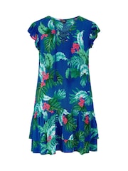 Pour Moi Blue LENZING™ ECOVERO™ Viscose Crinkle Frill Swing 100% Cotton Beach Dress - Image 3 of 4