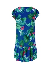 Pour Moi Blue LENZING™ ECOVERO™ Viscose Crinkle Frill Swing 100% Cotton Beach Dress - Image 4 of 4