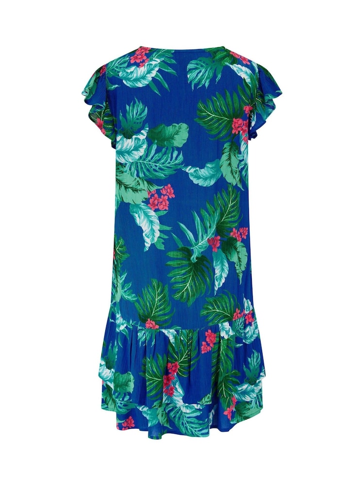 Pour Moi Blue LENZING™ ECOVERO™ Viscose Crinkle Frill Swing 100% Cotton Beach Dress - Image 4 of 4