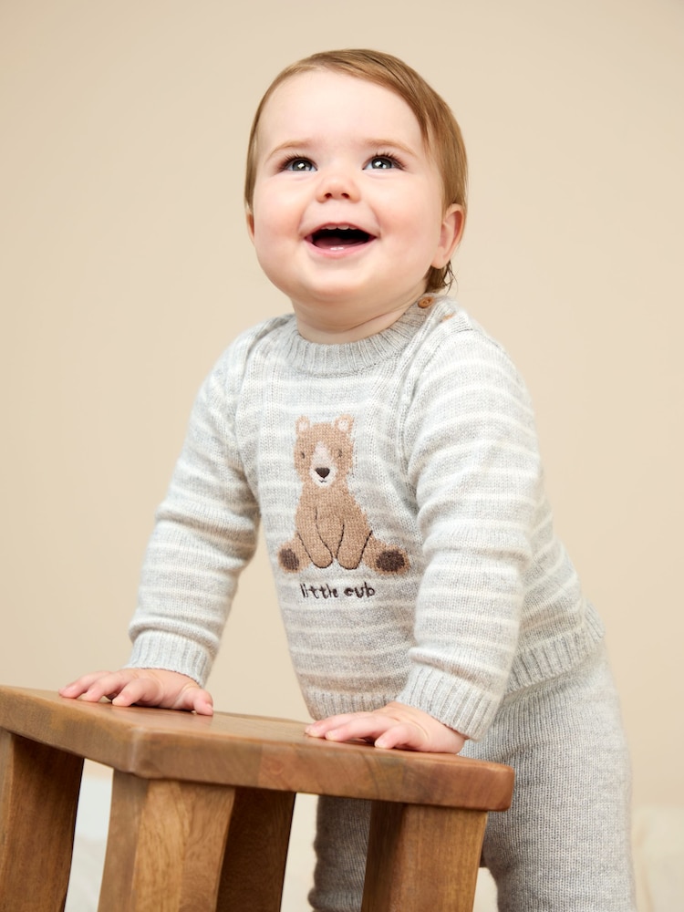 JoJo Maman Bébé Grey Knit Top & Bottom Set - Image 1 of 3