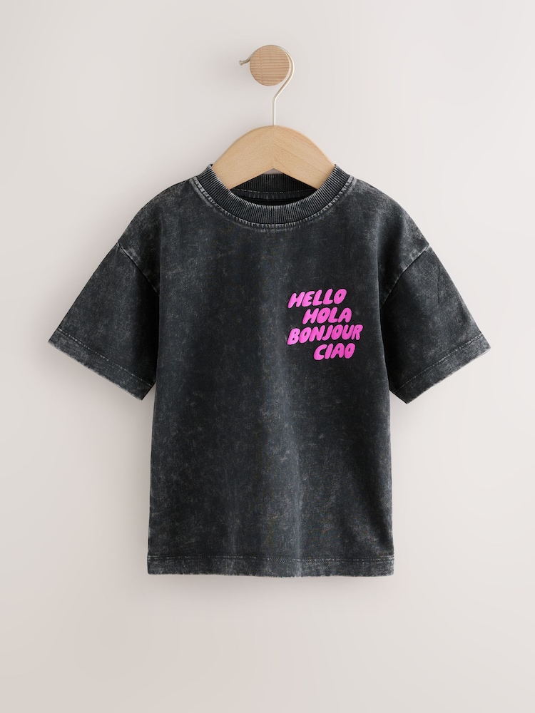Black Acid Wash 100% Cotton Short Sleeve Graphic Print T-Shirt (3mths-8yrs) - Image 1 of 4