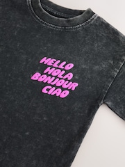 Black Acid Wash 100% Cotton Short Sleeve Graphic Print T-Shirt (3mths-8yrs) - Image 3 of 4