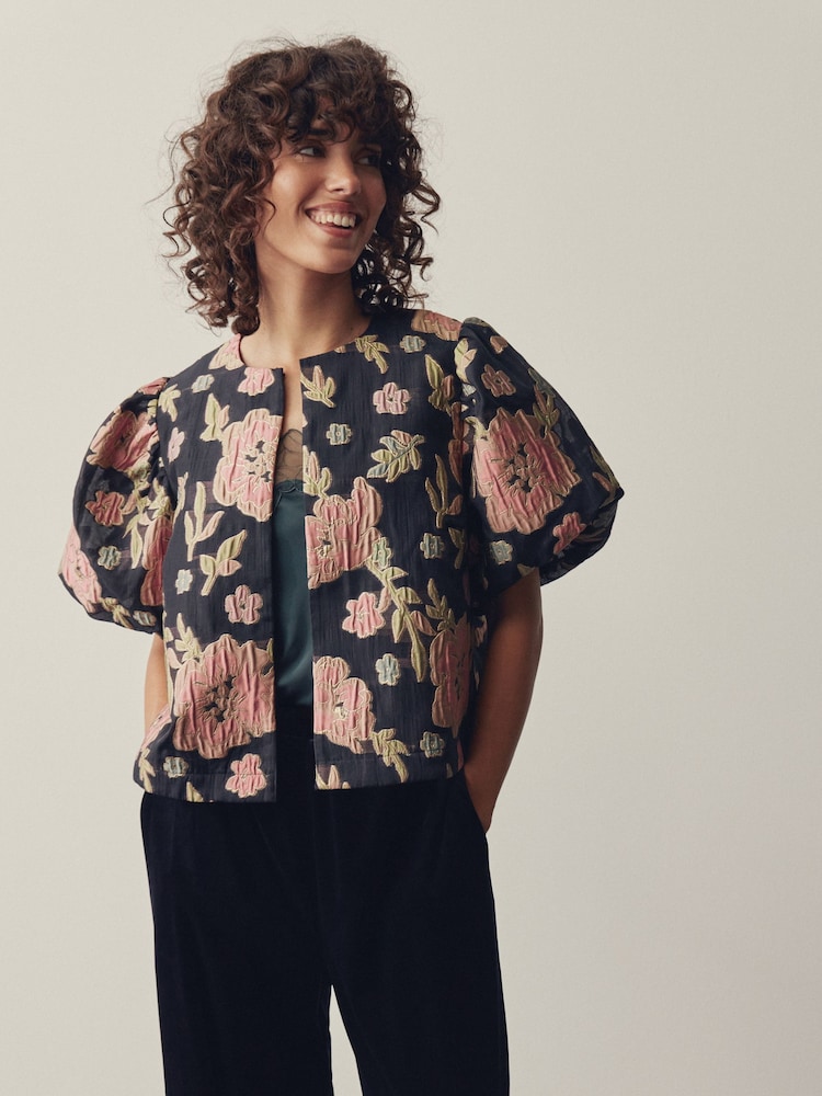 Mehrfarbig - Bubble Sleeve Cropped Jacket - Bild 2 von 8