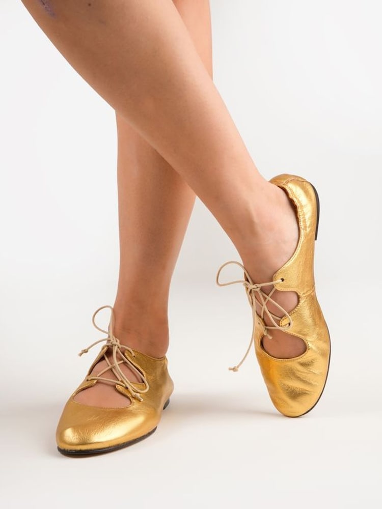 Penelope Chilvers Gold Ghillie Leather Shoes - Image 1 of 4 Penelope Chilvers Gold Ghillie Leather Shoes - Image 1 of 4