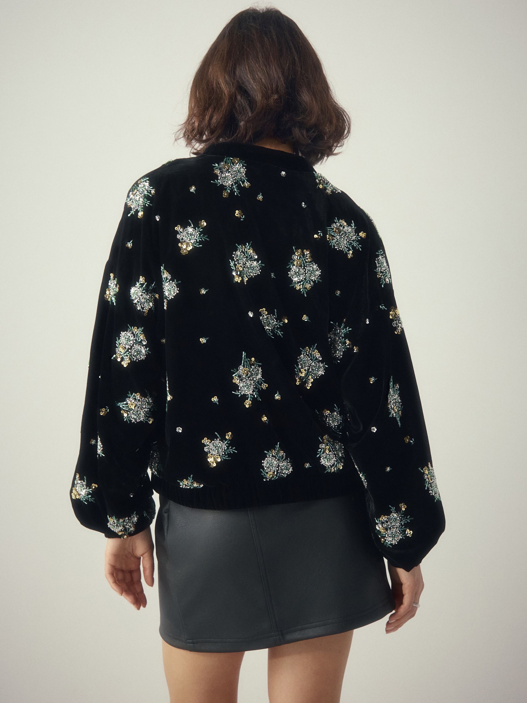 Buy Black Velvet Beaded Bomber Jacket from Next USA