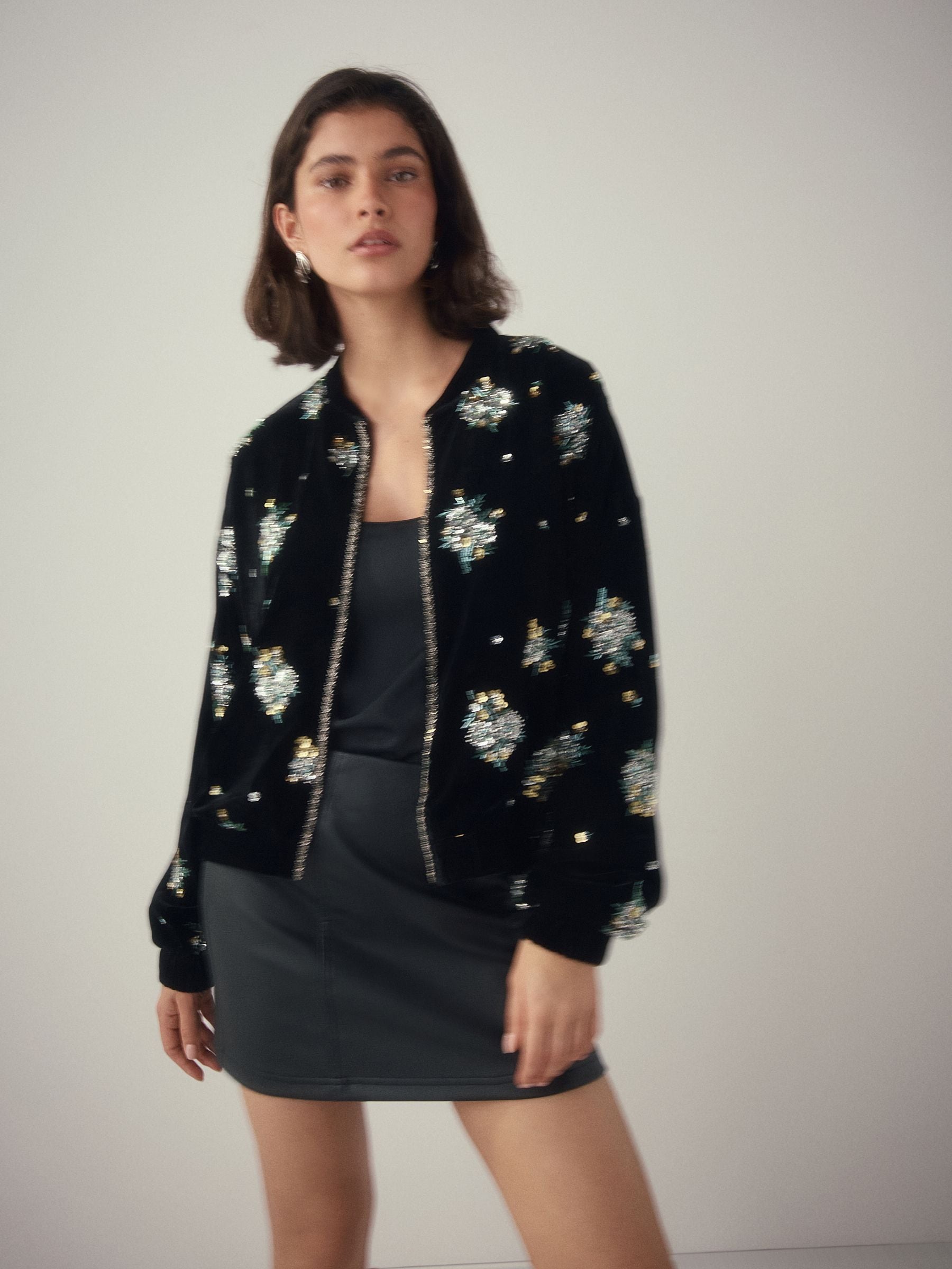 Buy Black Velvet Beaded Bomber Jacket from Next USA