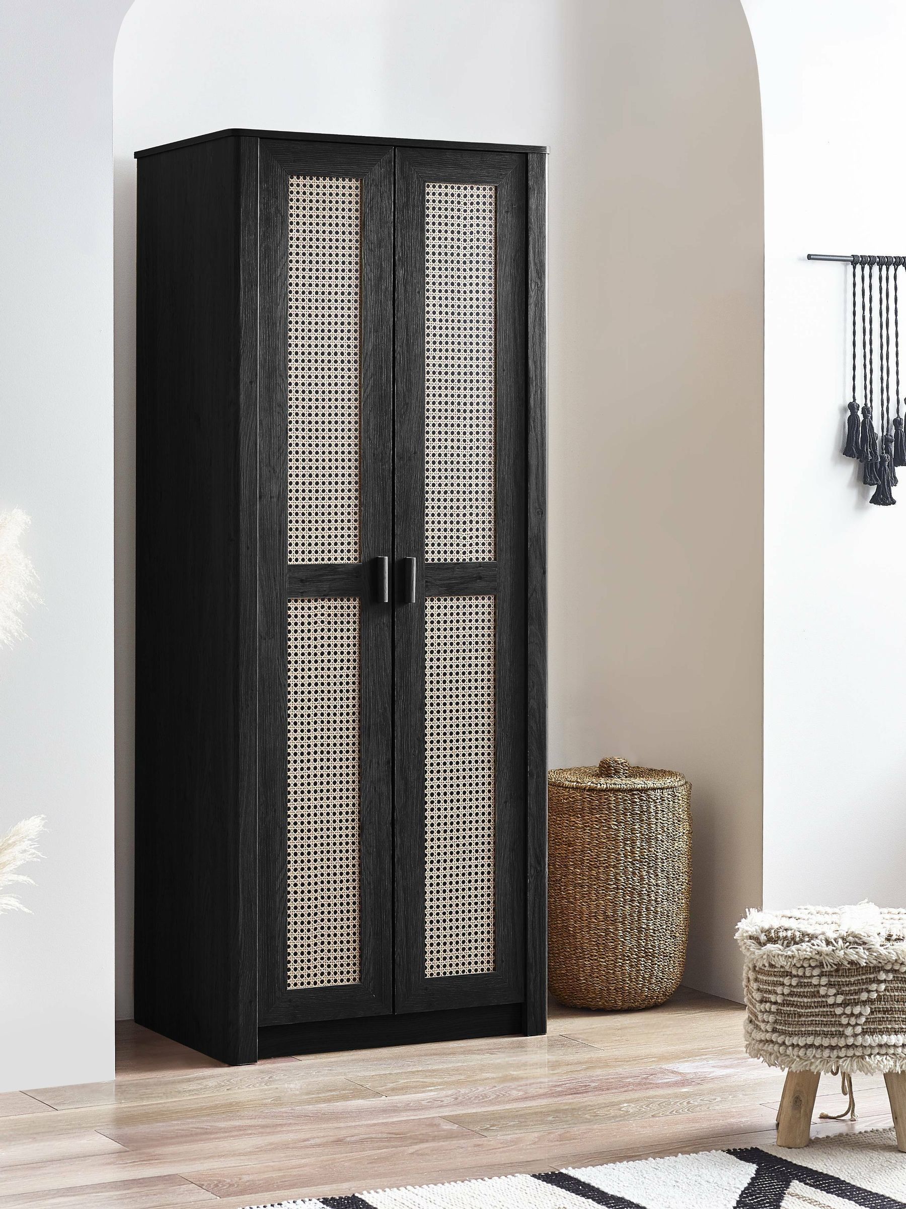 Julian Bowen Unisex Black Ash Effect Sydney Rattan Print 2 Door Wardrobe - Image 5