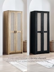 Julian Bowen Black Oak Effect Sydney Faux Rattan 2 Door Wardrobe - Image 12 of 12