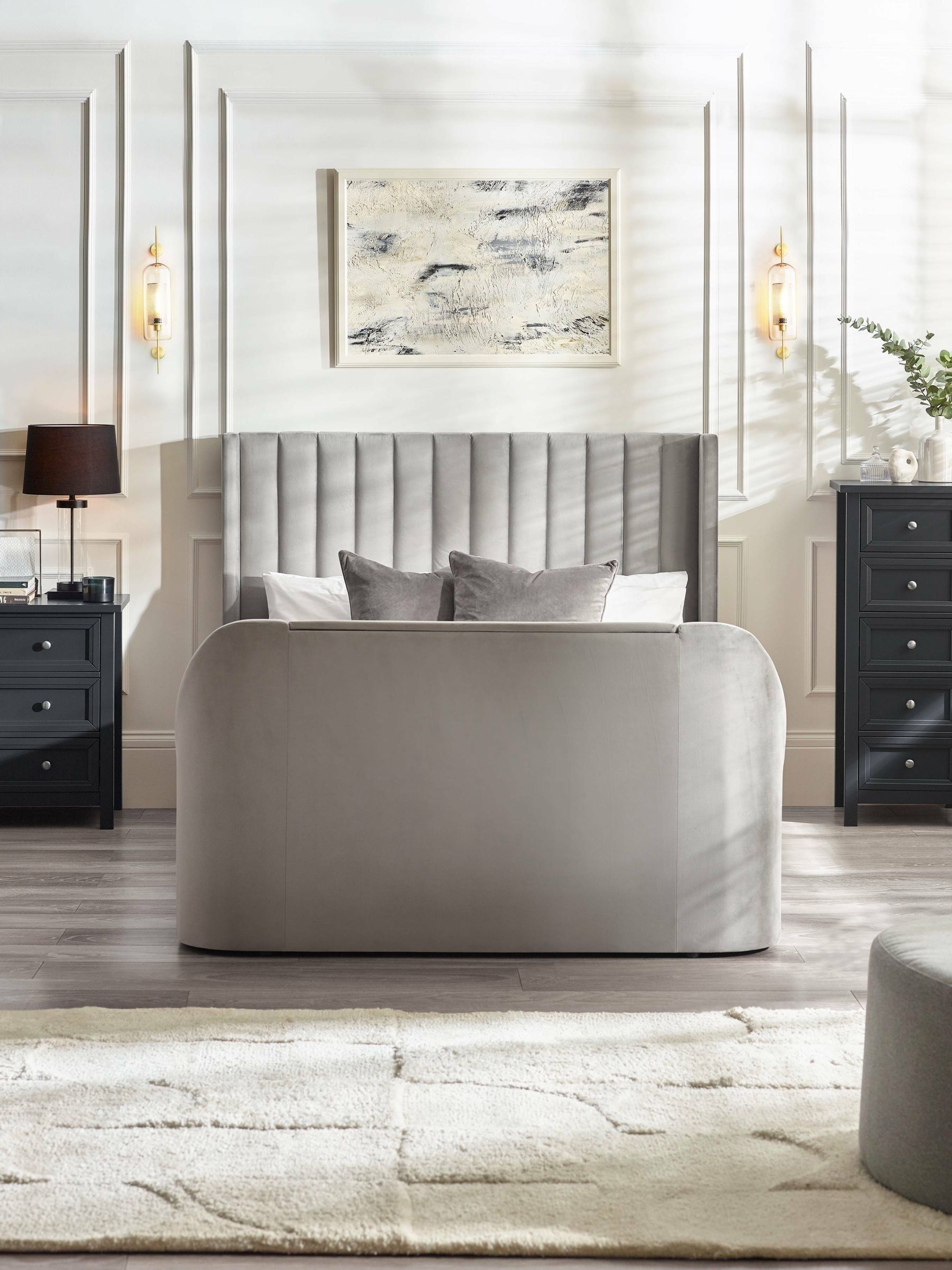 Julian Bowen Clara Light Grey Fabric Ottoman TV Bed Frame - 5ft King Size - Image 4