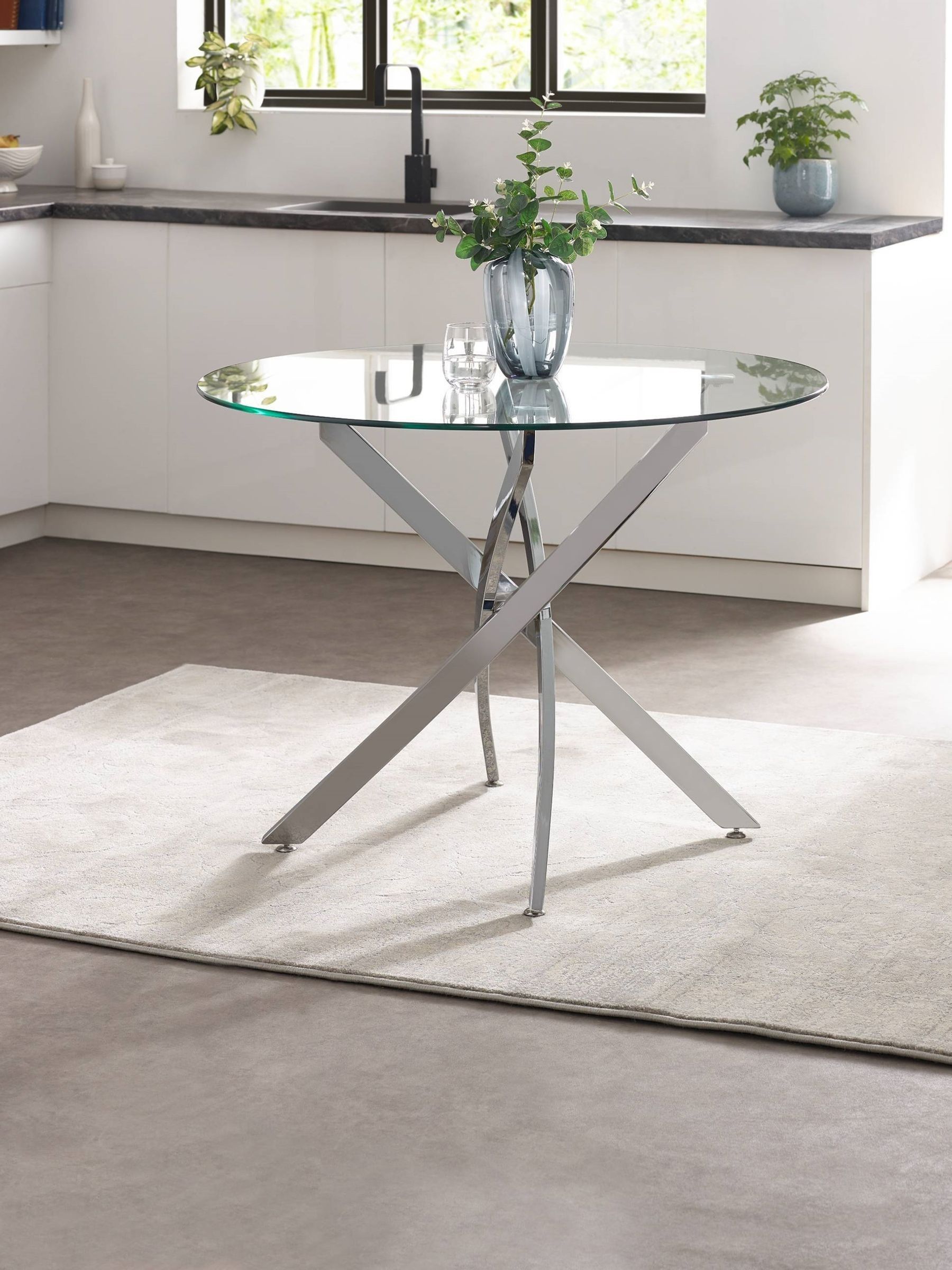 Julian Bowen Anderson Round Dining Table | Contemporary Kitchen Table for Dining Room, Glass Top, Metal Legs, 100cm Width, Seats up to 4 People - Image 4