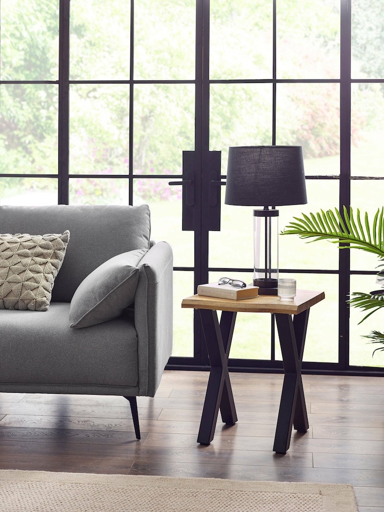 Julian Bowen Oak Black Harvey Lamp Table - Image 1 of 5