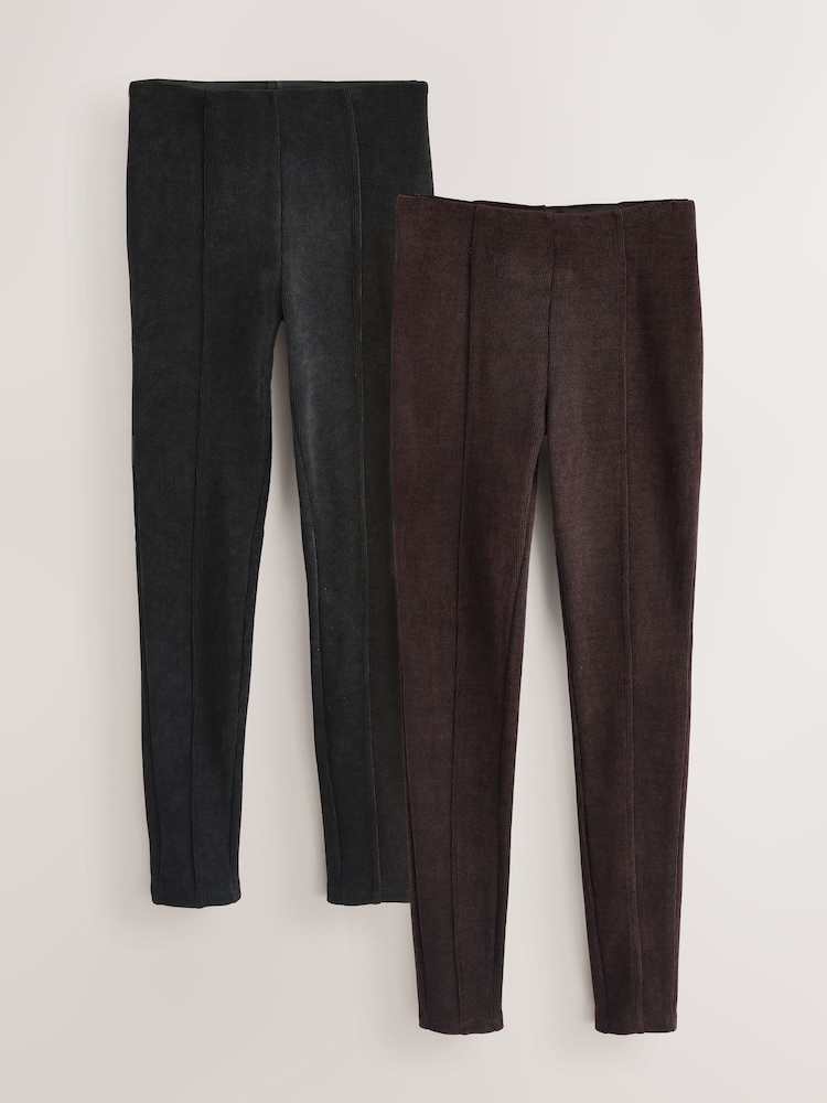 Black/Brown Cord Leggings 2 pack - Image 1 of 5 Black/Brown Cord Leggings 2 pack - Image 1 of 5