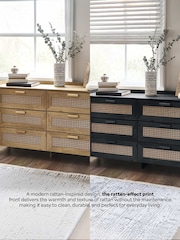 Julian Bowen Black Sydney Faux Rattan 6 Drawer Wide Chest - Image 8 of 8