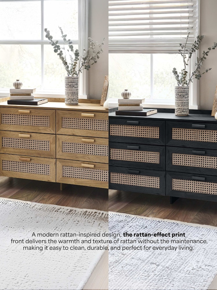 Julian Bowen Black Sydney Faux Rattan 6 Drawer Wide Chest - Image 8 of 8