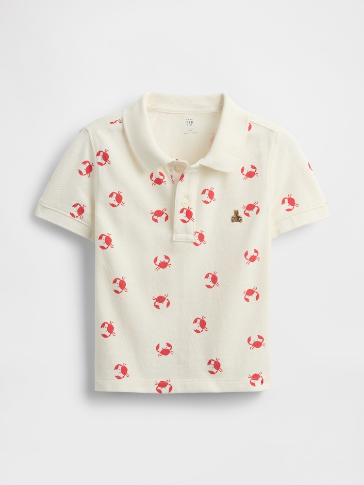 Gap White Crab Print Brannan Bear Short Sleeve Pique Polo Shirt (6mths-5yrs) - Image 1 of 3