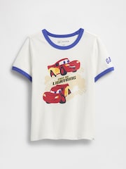 Gap White/Blue Cars Disney Relaxed Graphic Short Sleeve T-Shirt (6mths-5yrs) - Image 1 of 3
