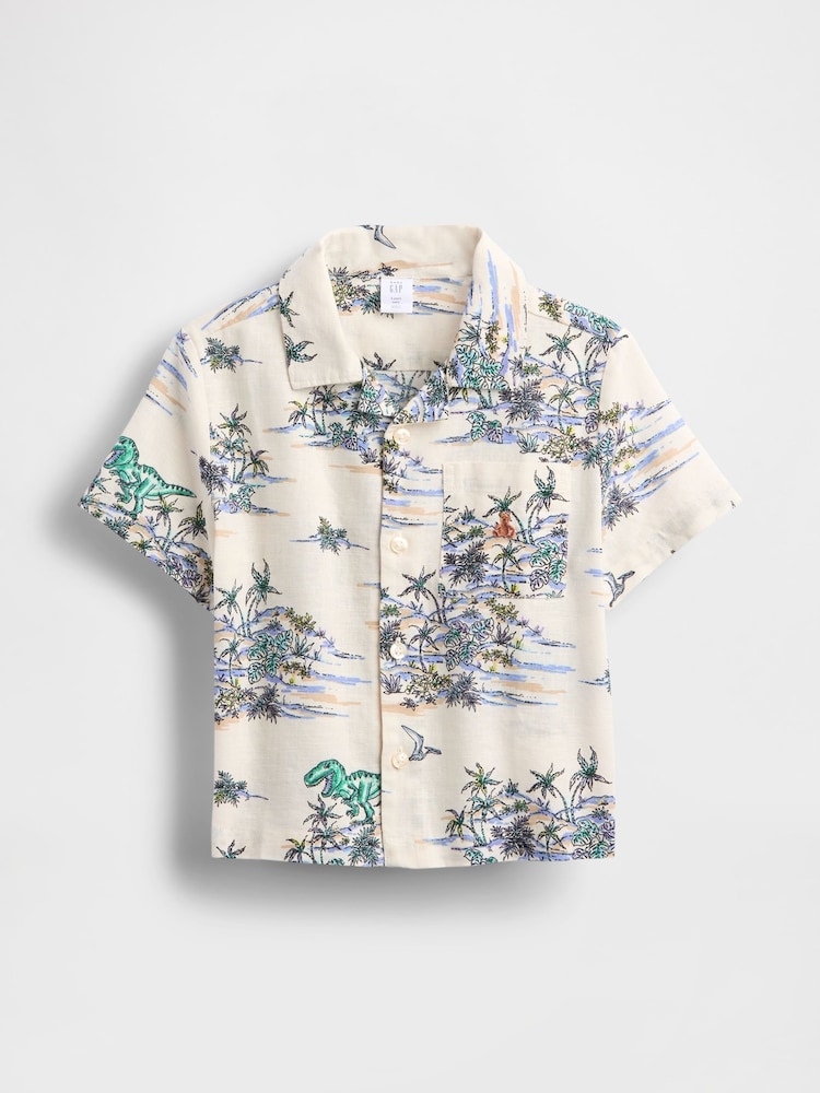 Gap Neutral Print Brannan Bear Linen-Cotton Short Sleeve Shirt (6mths-5yrs) - Image 2 of 4 Gap Neutral Print Brannan Bear Linen-Cotton Short Sleeve Shirt (6mths-5yrs) - Image 2 of 4