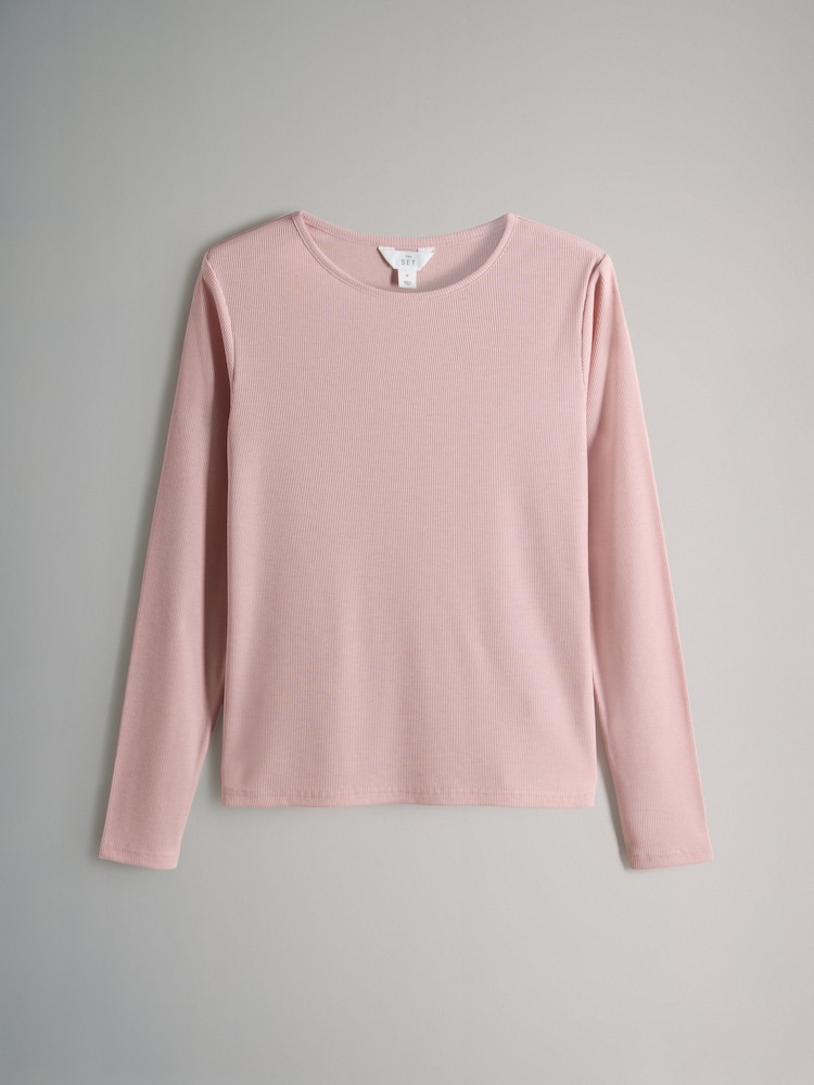The Set Baby Pink/Stripe 2 Pack Soft Touch Ribbed Long Sleeve Long Leg Pyjamas - Image 2 of 7