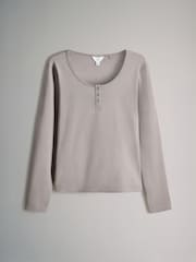 The Set Charcoal Grey/Mink 2 Pack Henley Long Leg Pyjamas - Image 2 of 7