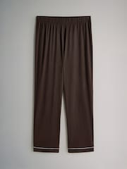 The Set Chocolate Brown / Charcoal Marl 2 Pack Viscose Blend Button Through Long Pyjamas with Piping - Image 4 of 7