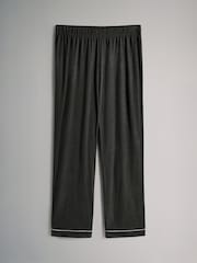 The Set Chocolate Brown / Charcoal Marl 2 Pack Viscose Blend Button Through Long Pyjamas with Piping - Image 5 of 7
