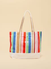 Joules Promenade Multi Stripe Canvas Tote Bag - Image 1 of 8