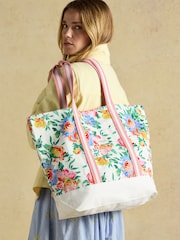 Joules Promenade Floral Canvas Beach Tote Bag - Image 1 of 3