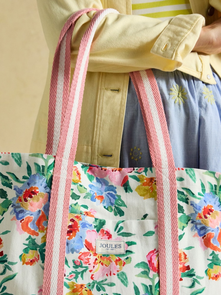 Joules Promenade Floral Canvas Beach Tote Bag - Image 3 of 3