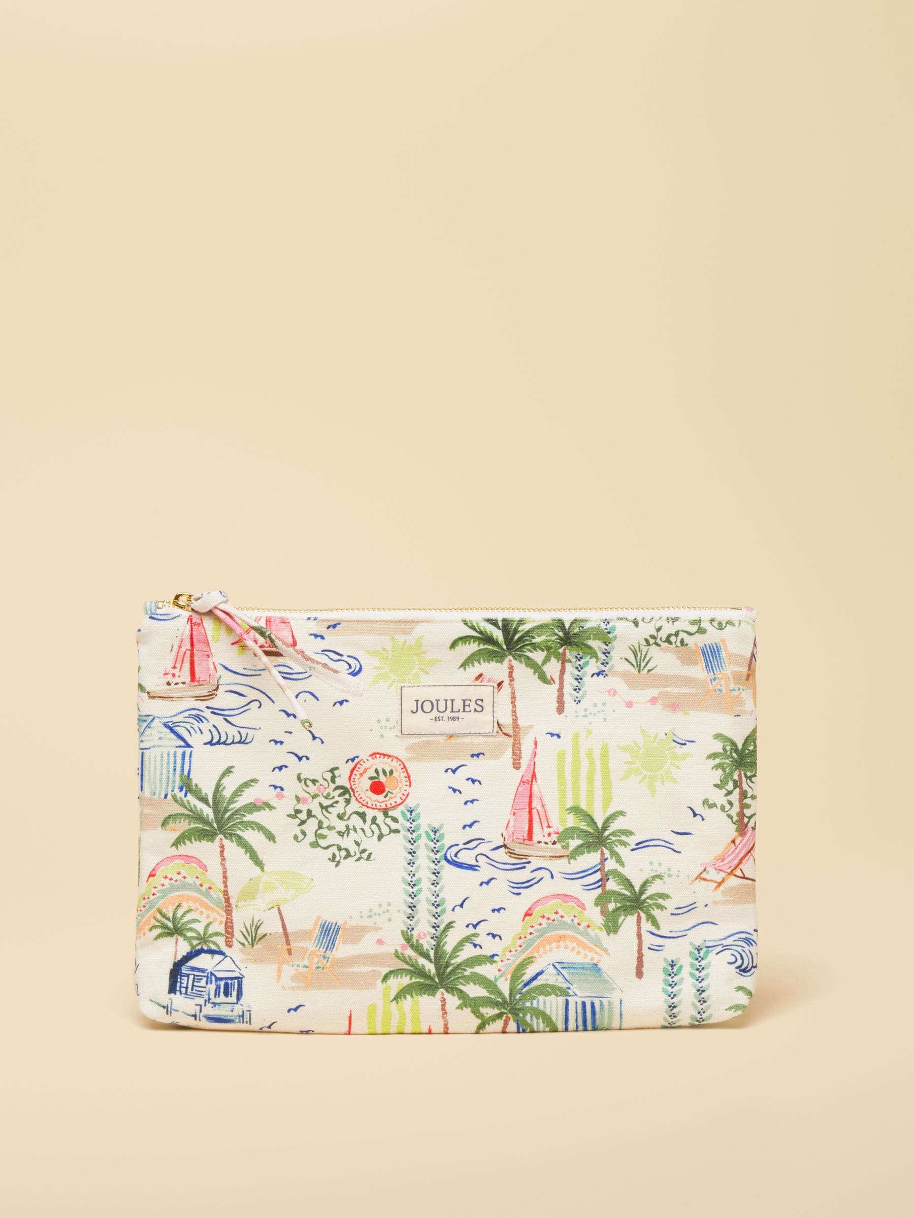 Joules Women's White Coastal Scene Carrywell Printed Pouch One