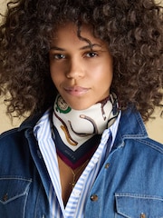 Joules Elsie Cream Navy Equestrian Square 100% Silk Scarf - Image 1 of 6