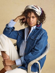 Joules Elsie Cream Navy Equestrian Square 100% Silk Scarf - Image 5 of 6