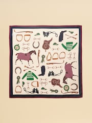 Joules Elsie Cream Navy Equestrian Square 100% Silk Scarf - Image 6 of 6