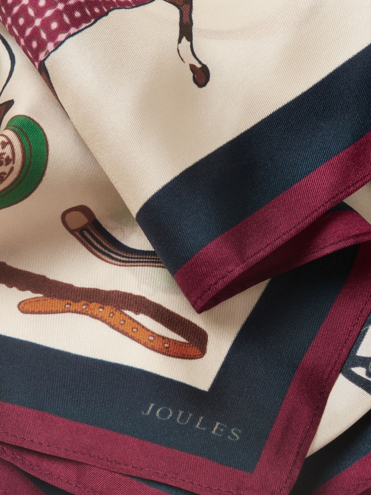 Joules Elsie Cream Navy Equestrian Square 100% Silk Scarf - Image 6 of 6 Joules Elsie Cream Navy Equestrian Square 100% Silk Scarf - Image 6 of 6